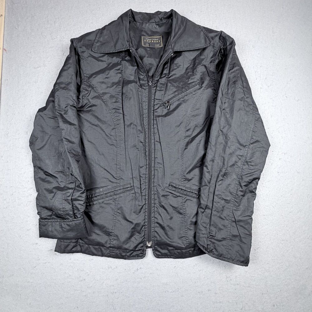 Express Vintage 90s Black Shimmer Zip Jacket Women Sm Y2K Minimalist Nostalgic